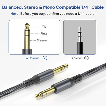 Elebase 1/4 Inch TRS Instrument Guitar Cable 10ft 2Pack,Straight 6.35mm Guitar Bass AMP Cord,Quarter Inch 6.3mm Male Jack Stereo Audio Balanced Line for Electric Guitar,Bass,Keyboard,Amplifier,Speaker
