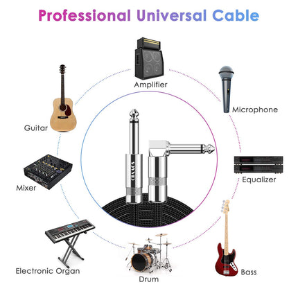 Guitar Cable 6FT Instrument Cord for Electric Bass Guitar, Keyboard - 1/4 Inch Right Angle AMP Cable, Black