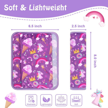 Seat Belt Covers for Kids, Double-Sided Use Shoulder Pads for Kids, Comfort Neck Strap Covers, Cute Car Seatbelt Cushion Covers for Boys Girls(2 Pack)