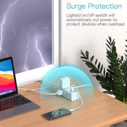 One Beat Short Extension Cord 1Ft, Flat Plug Power Strip Surge Protector - 6 Widely Outlets with 4 USB Ports (2 USB C), Wall Mount Small Power Strip for Travel, Home Office College Dorm Essentials