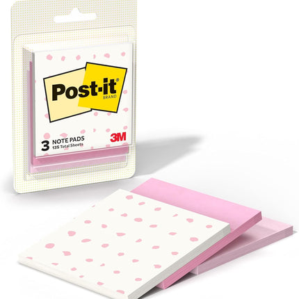 Post-it Polished Patterns Sticky Notes, Bubble Blush Design Featuring 1 Dot Pattern, 1 Positively Pink, and 1 Pink Salt Sticky Note Pad, 3 in. x 2.9 in., 45 Sheets per Pad