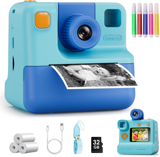 Kids Instant Print Camera with FHD Selfie Video, Blue