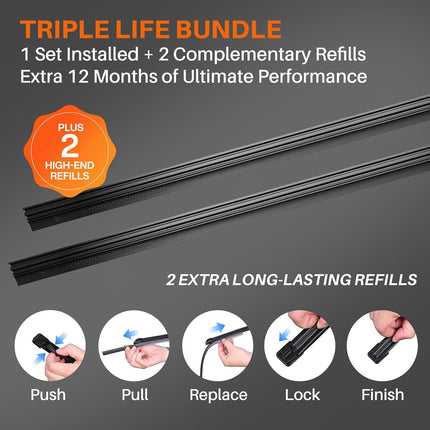 DOG TAIL Water Repellent Silicone Wiper Blades 22 inch (2 Pack) with Multiple Adapters and 2 Refills, Automotive Replacement Front Windshield Wiper Blades for My Car with Water Repellency DropClear