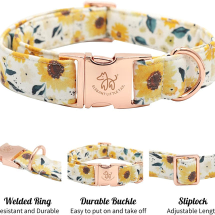 Elegant little tail Dog Collar, Sunflower Pattern Pet Collar Durable Cute Dog Collars Summer Fall Female Pet Gift Adjustable Dog Collar for Medium Dogs