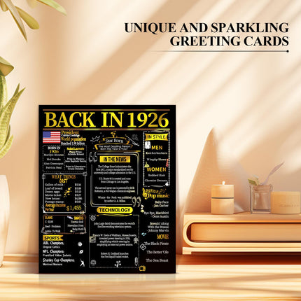 Joycard 100th Birthday Card for Women Men, 3D Pop Up Happy Birthday Gift for Grandpa Grandma, Funny 100 Year Old Birthday Decorations for Mother Dad, Back in 1926 Laser Gold Retro Theme