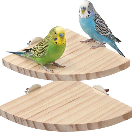 SourcetoHome 2 Pack Bird Platform Wood Flat Perches for Bird Cages Fan Shape Birds Cage Platform with Stainless Steel Washers for Birds Cages Corner Shelf Parrots Hamster Gerbil(5.1inch, 6.7inch) - General - front view