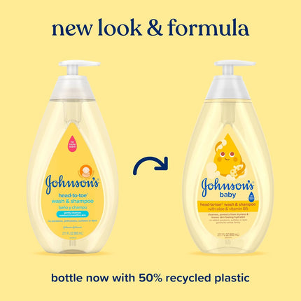 Johnson's Baby Head-To-Toe Baby Wash & Shampoo + Aloe & Vitamin B5, 2-in-1 Bath Wash Gently Cleanses Newborn's Delicate Skin & Hair, Hypoallergenic, No Added Parabens, Dyes & Sulfates, 27.1 fl. oz