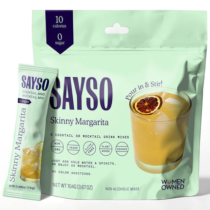 SAYSO Skinny Margarita Cocktail Sticks | Craft Cocktail or Mocktail in 1 Min, Just Add Water + Spirits (0g Sugar, 15 Calories, Vegan, Gluten-Free, Kosher, Non-GMO), 8 Single-Serve Mixers