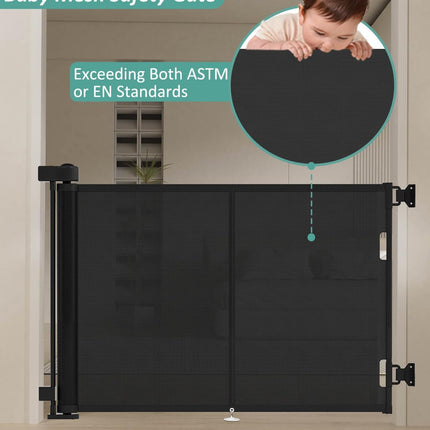 Miumoon 50 inch Retractable Baby Gates 34 inch Tall, Retractable Gate with Reinforced Strip Design to Prevent Crawling Through, Retractable Dog Gate for Stairs, Doorways, Hallways