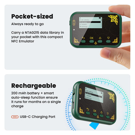 Joysfusion NFC Emulator, Store 3000 NFC Data, Support Ulimited Scan, 1.2" Screen, Easy Button Controls, Rechargeable for Endless Play, Compatible with 50+ Games (Green)