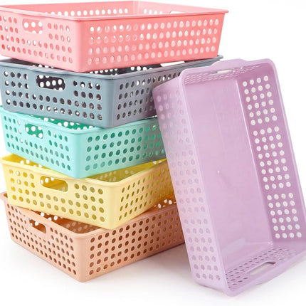 Tenceur 6 Pcs Turn in Trays Classroom, Stackable Tray for Classroom Plastic Storage Baskets Teacher Organizers for Library Drawers Office Desk (Classic,Pastel,13.5 x 10 x 3.1 Inches)