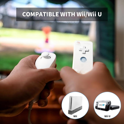 Zamia 2 Packs Upgrade Controller with Silicone Case and Wristband,Remote Controller with Nunchunk Compatible for Wii/Wii U Games(White)