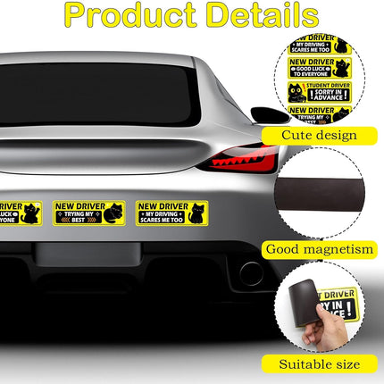 4Pcs Cat Cartoon Magnetic Car Sticker, Funny Magnetic Student Driver Signs, Not Easily Damaged by Water New Driver Accessories Supplies for Trucks & Cars