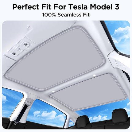 2026 Upgraded for Tesla Model 3 Accessories Sunshade Roof [No Sag, Ice-Crystal Cooling Coatings] Heat Insulation Glass Roof Sun Shade for Tesla Model 3 Accessories 2022-2026 Gray