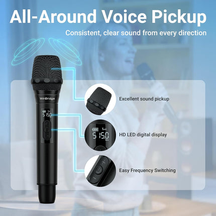 150W High-Power Karaoke Machine with 2 Wireless Microphones, Premium Voice Amplifier/PA System, Portable Bluetooth Speaker with Microphone for Party, Outdoor, Classroom, Singing, Guitar Amp