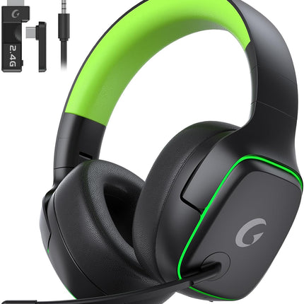 Gvyugke 2.4GHz Wireless Gaming Headsets for PS5, PS4, PC, Switch - Bluetooth 5.3 Gaming Headphones with Noise Canceling Mic, 7.1 Surround Sound, 70H Battery, Blue Lighting - Black Green