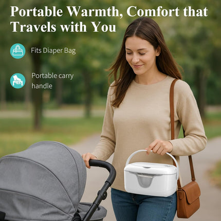 Portable Baby Wipe Warmer - Cordless Rechargeable Wet Wipes Dispenser for Travel Battery Operated with Nightlight Temperature Control for On the Go