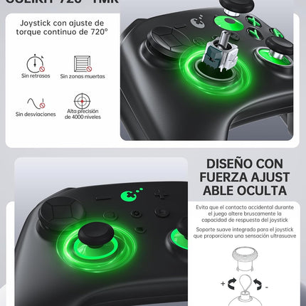 GuliKit TT Pro Wireless Controller for PC, Android, iOS, Switch 1/2, 720° Adjustable TMR Joystick, with 950mAh Long-Lasting Battery, Switch Wake-Up Function and 4 Detachable Metal Back Buttons-Black Green