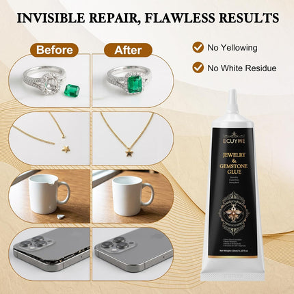 Jewelry Glue for Gemstones and Metal, 120ML Professional Grade Precise Applicator, Strong Instant Bond for Diamond Earrings, Rings, Watches Repair, Non-Yellowing & Dries Clear