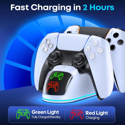 OIVO PS5 Controller Charger Station Compatible with PlayStation 5 Dualsense & Edge Controllers, RGB PS5 Controller Charging Dock Holder Stand with Fast Charge Cable for PS 5 Accessories Kits