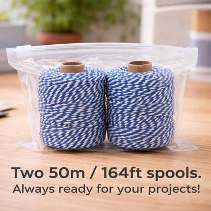 Cotton Twine String,2mm Thick, 164 Feet per Roll, 2 Pack, for Crafts Gift Wrapping Baking Holiday Decor,Royal Blue and White