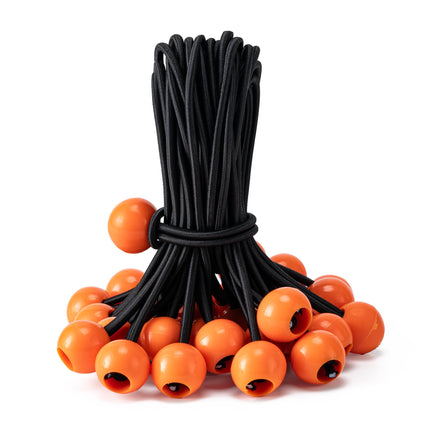 Paquete de 30 cuerdas elásticas con bola, cuerdas bungie resistentes (6", negro/blanco)