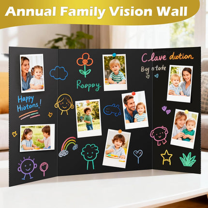 Trifold Poster Board,4 Pack 24" x 16" Black Corrugated Poster Boards,Display Board,Perfect for School Projects, Science Fairs, Event Displays, and Business Presentations