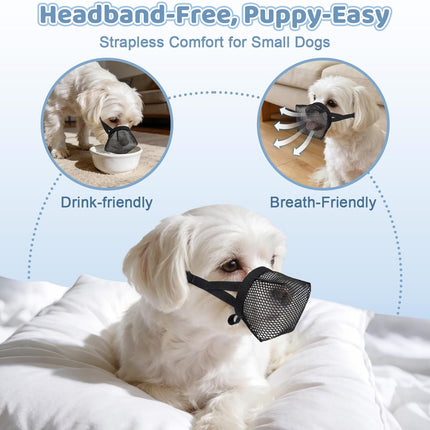 LUCKYPAW Mesh Dog Muzzle for Small Medium Dogs Yorkshire Poodle Dachshund Puppy Muzzle to Anti Biting Scavenging Chewing for Grooming Vet Visits Friendly Stitching (Black, XS/S(Snout Cir: 6.5-7.25"))