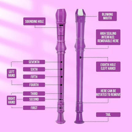 Soulmate Recorder Instrument for Kids Toddler Beginners Students German Style C Key Soprano Recorder Instrument 8 Holes 3 Piece ABS Descant Recorders with Cleaning Kit, Packing Bag (Purple)