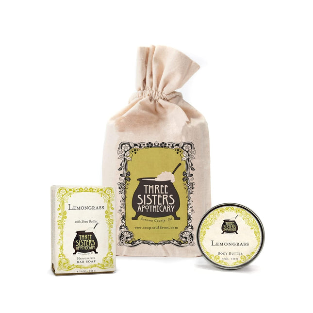 Muslin Gift Set - Bar Soap and Body Butter (Lemongrass)