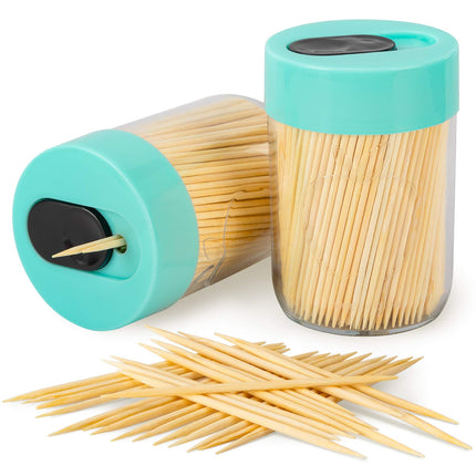 Palillero resistente con palillos de madera natural para limpieza dental, decoración única para el hogar, regalo original (2, azul)