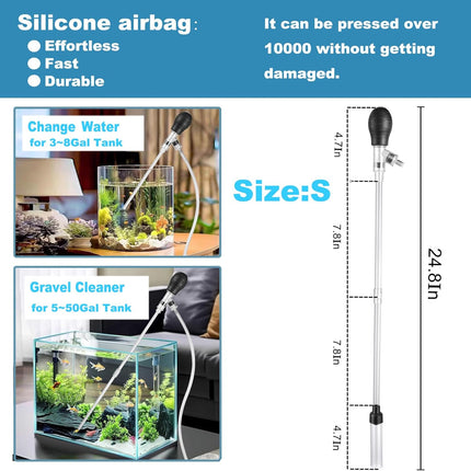 Carefree Fish Aquarium Small Gravel Cleaner 6Ft Hose Fish Tank Water Changer Sand Vacuum Silicone Airbag Adjustable Length ABS(for 3~8Gal Tank) 2026 New Upgrade Version