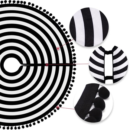 30 Inch Black and White Christmas Tree Skirt with Pom Poms