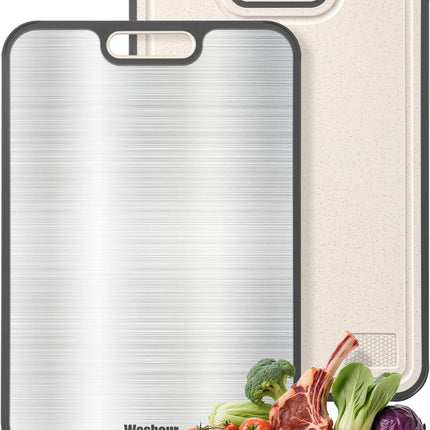 Titanium Cutting Boards for Kitchen, Non Toxic 2-in-1 Cutting Board Double Sided, Food Grade Chopping Boards for Fresh Meat Vegetable, Easy to Clean Large Size 16”×11”