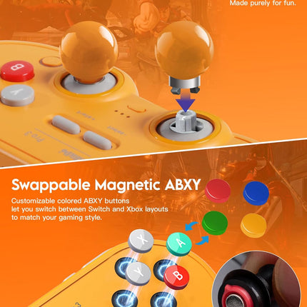 8Bitdo Pro 3 Bluetooth Controller for Switch/Switch 2 - TMR Joysticks, Swappable ABXY Buttons, Pro Back Buttons, Charging Dock, Hall Effect Triggers, Windows/Apple/Android（Yellow）
