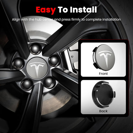 4 Pack Car Wheel Center Hub Cap Kit with 22 Lug Nut Covers, 2.2 in (56mm) Wheel Rim Covers Center Hubcaps with Emblem for Model 3 / Model Y, Gray & Silver Exterior Decoration for Tesla
