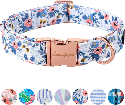 Dog Collar With Metal Buckle - Red Rose Flower Gift for Small, Medium, Large Boys Girls Dogs - Durable and Cute