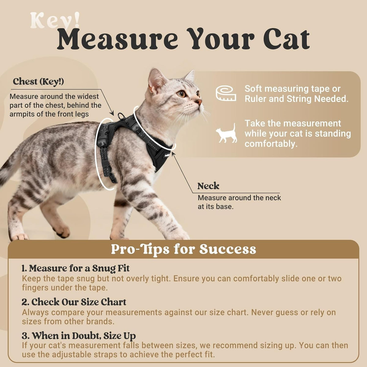 Cat Harness and Leash, Escape Proof Vest with 3 Adjustable Buckles, Soft Comfortable Kitten Harness - photo 2