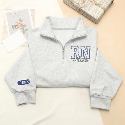 Custom Name Nurse Embroidered Quarter-Zip Sweatshirt with Title – RN Gift for Nursing Assistant or Nurse Graduation