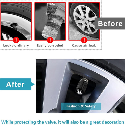 4pcs Tire Valve Stem Caps, Compatible with Honda Series Stem Cap Universal Car Air Cover Car Accessories for Cars, SUV, Truck, Motorcycles （Black）