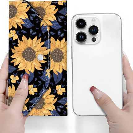 PU Leather Cash Envelopes Wallet, Reusable Money Savin Wallet, Cute Budget Envelope with 4 Dividers & 1 Sheets Budget Labels Sunflower Night Sky