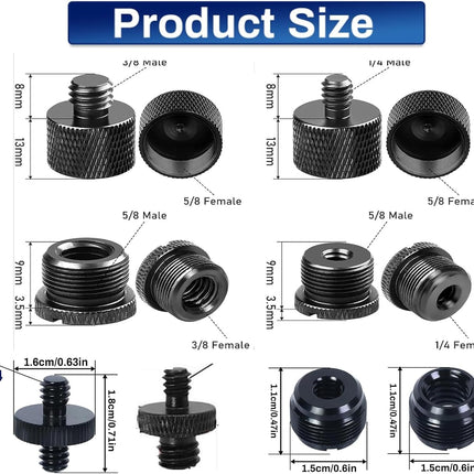 14 Pack Microphone Stand Adapter AluminumAlloy with Extension Tube,3/8 to 5/8 and 1/4 Threaded Screw Mount for Mic Boom Arm,Camera Tripod,Camera Stand Arm,Fill Light,Projector Support Bracket(Black)