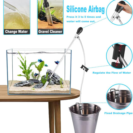 Carefree Fish Aquarium Small Gravel Cleaner 6Ft Hose Fish Tank Water Changer Sand Vacuum Silicone Airbag Adjustable Length ABS(for 3~8Gal Tank) 2026 New Upgrade Version