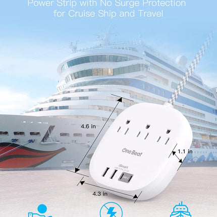 Flat Plug Power Strip, Short Extension Cord 1 Ft - 3 Outlets 4 USB Ports (2 USB C) 22.5W/4.5A Desktop Charging Station, Power Strip No Surge Protection for Cruise Ship, Dorm Room Travel Essentials