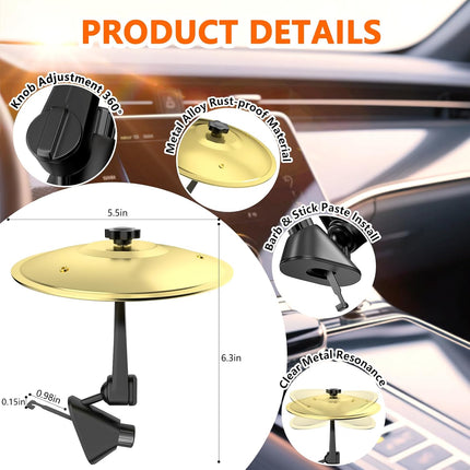 Car Cymbal Air Vent, Mini Car Crash Cymbals, Add Fun to Your Drive with Car Drum | A Great Gift For Drummers And Music Lovers | All Vehicle Types (Gold, 5.5 Inch)