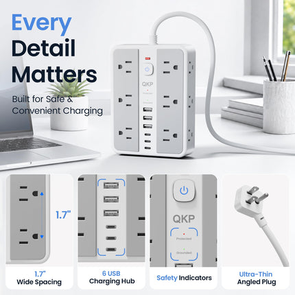 6 FT/ 2400J Surge Protector Power Strip, 12 Outlets, 6 USB (3 USB C) - photo 8