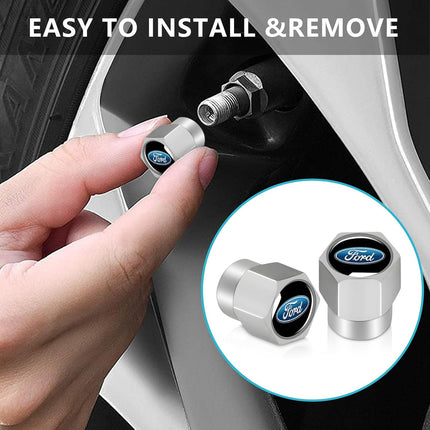 Tire Valve Stem Caps Cover for Ford Metal Wheel Air caps Auto Valve Stem Caps Accessories 4 Pack Silver
