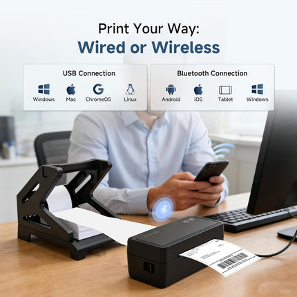 Bluetooth Thermal Label Printer with Stand, Wireless 4x6 Shipping Label Printer for Small Business, Support iPhone, Android Windows & Mac, Widely Used for USPS Amazon Etsy Shopify (Black)