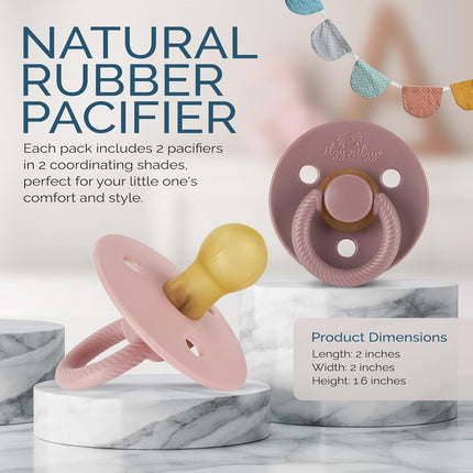 Itzy Ritzy Natural Rubber Newborn Pacifiers (Set of 2) – Baby Pacifiers with Cherry-Shaped Nipple & Large Air Holes for Added Safety; Set of 2 Binkies in Blossom & Rosewood (Ages 0 – 6 Months)