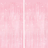 Pastel Pink Metallic Fringe Curtains 2 Pack, Tinsel Backdrop for Parties